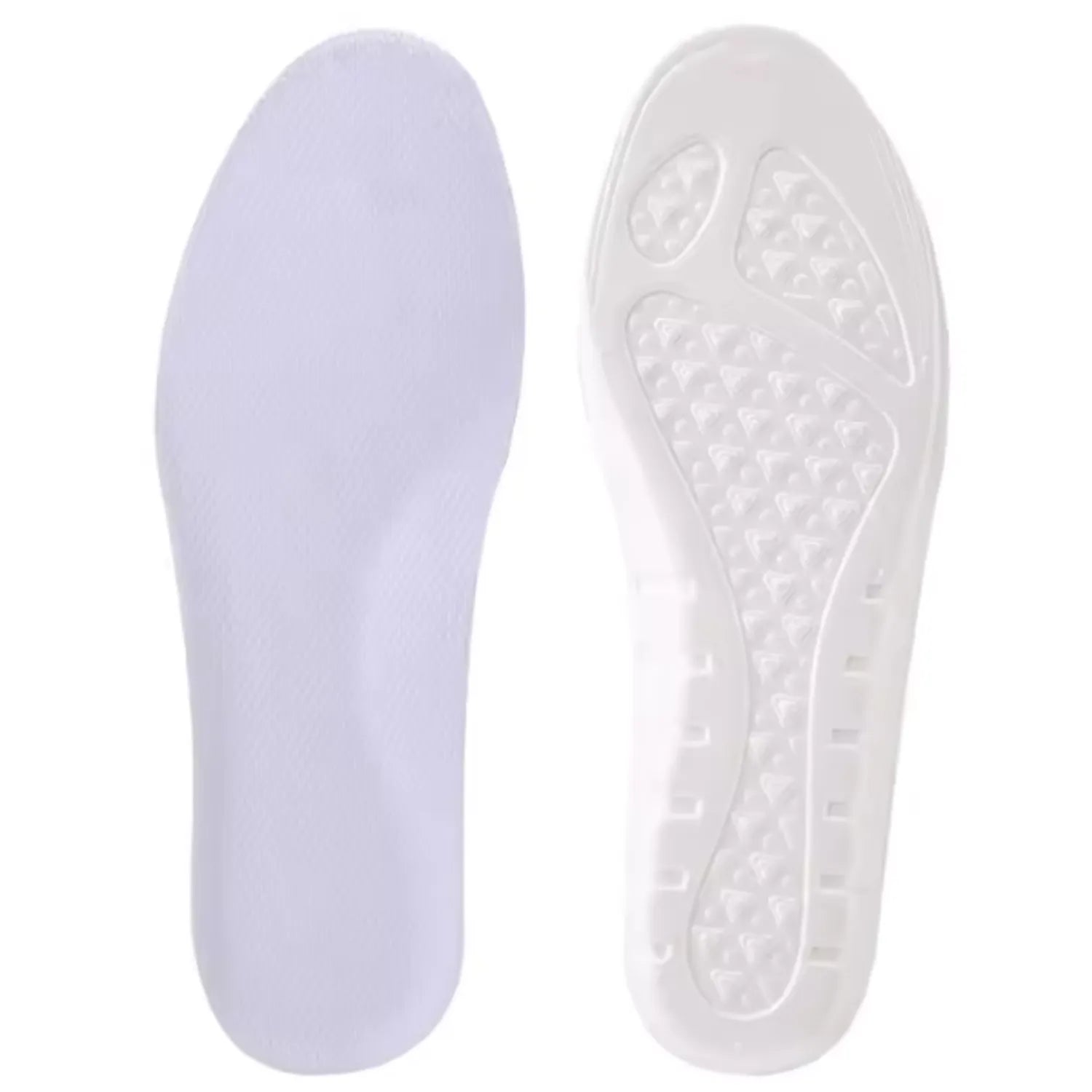 Palmilha esportiva ortopédica branca, suporte de arco, alívio de dores e impactos, correção em X.