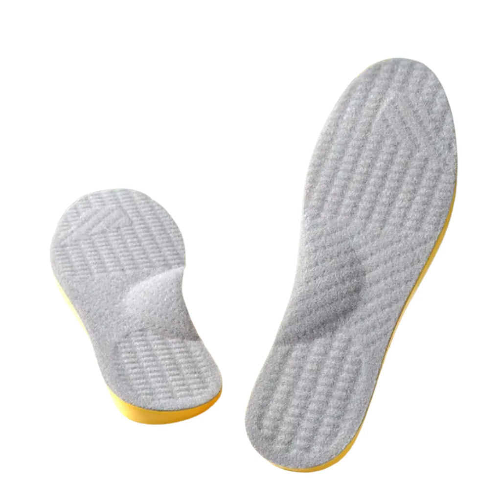 Vista superior da palmilha ortopédica corretiva O, para pés cavos, pisada supinada, cinza destacando o suporte de calcanhar e o design ergonômico para pés cavos Universo Vigor Saúde