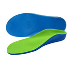 Vista lateral da palmilha ortopédica X infantil 3D focada na curvatura ergonômica e elevação do arco plantar para pés chatos, planos, pisada pronada