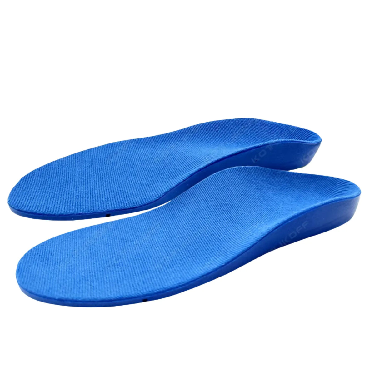 Par de palmilhas ortopédicas X infantis 3d recortáveis na cor azul, destacando o design anatômico com suporte de arco médio flexível e calcanhar profundo Universo Vigor Saúde