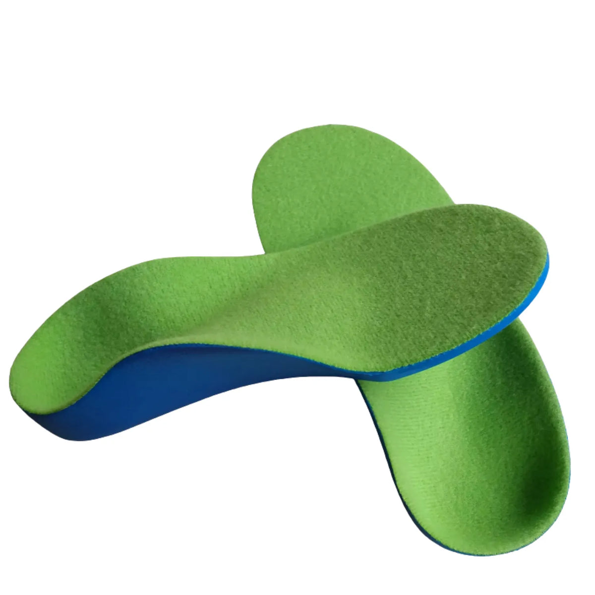 Palmilha ortopedica X infantil 3d: close-up na textura do tecido verde que garante conforto térmico e toque suave na pele, para pés chatos, planos, pisada pronada