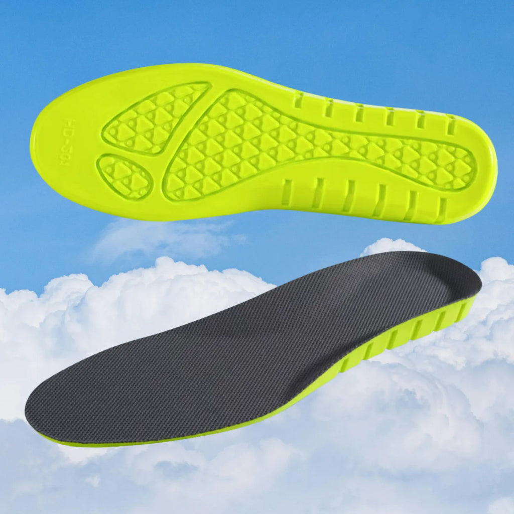 Palmilha ortopédica X, para pés chatos, planos, pisada pronada, de silicone esportiva verde e preta com tecnologia de amortecimento para conforto extremo e alívio de impacto Universo Vigor Saúde